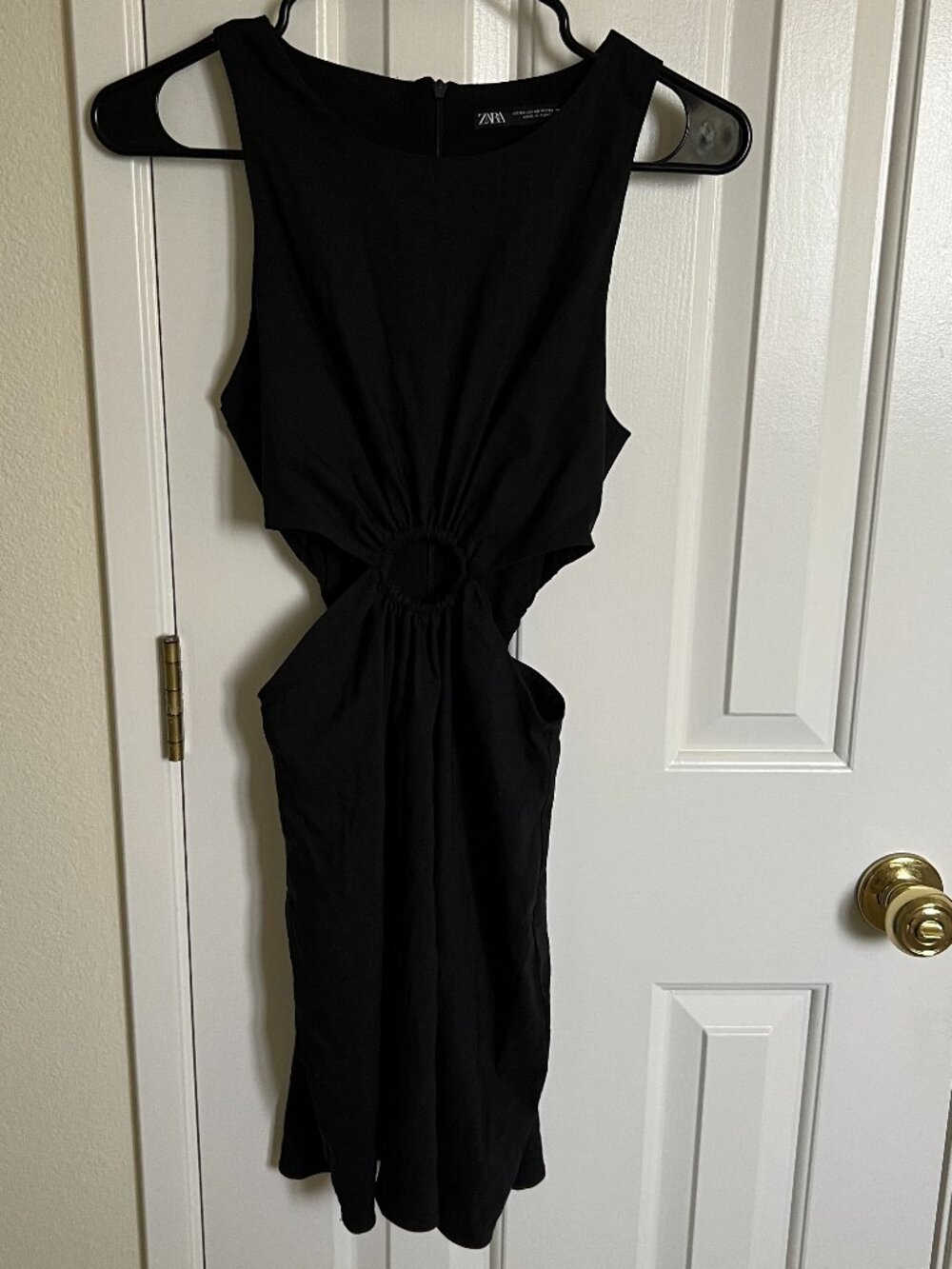 ZARA Women Cutout Dress with A Central Ring at the Waist, Black, Size XS